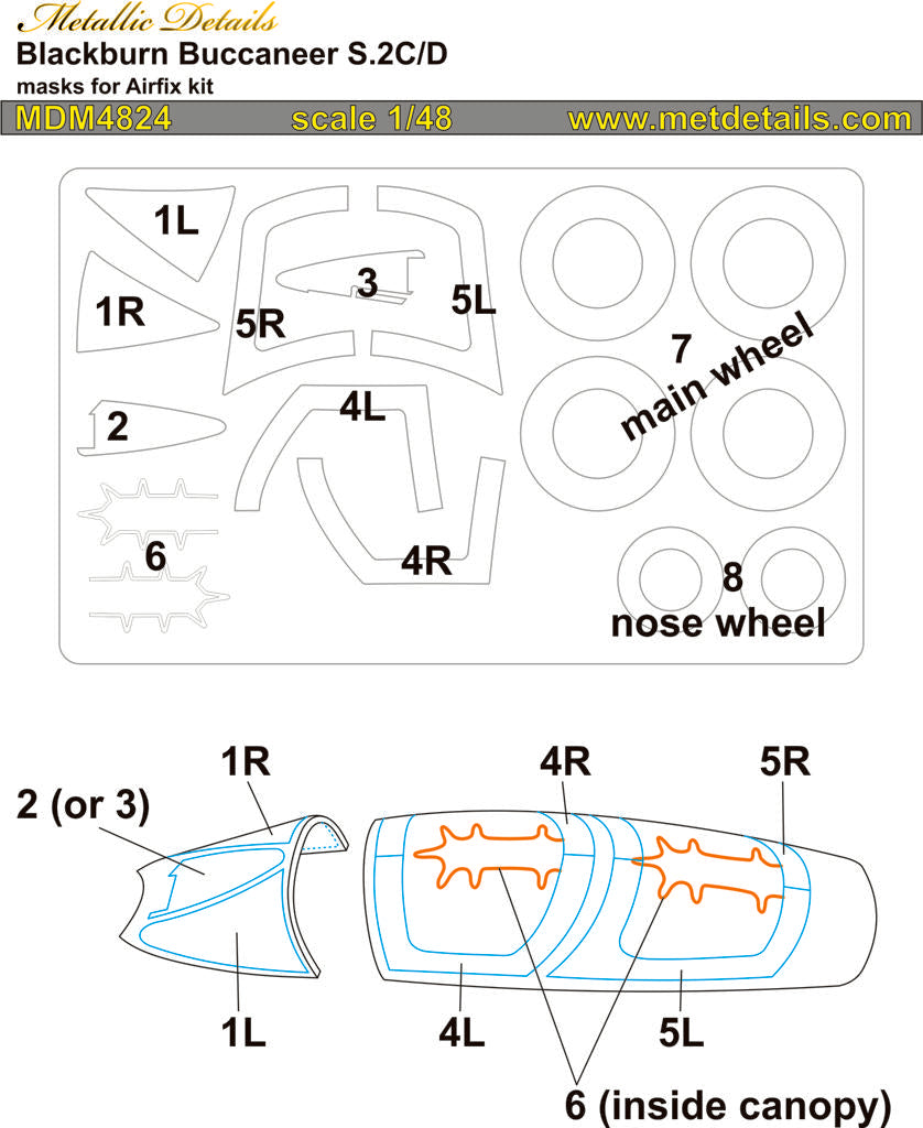 Metallic Details MDMDM4824 Buccaneer S.2C/D Wheel & Canopy Masks 1:48