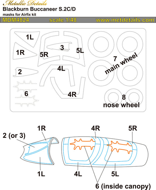 Metallic Details MDMDM4824 Buccaneer S.2C/D Wheel & Canopy Masks 1:48