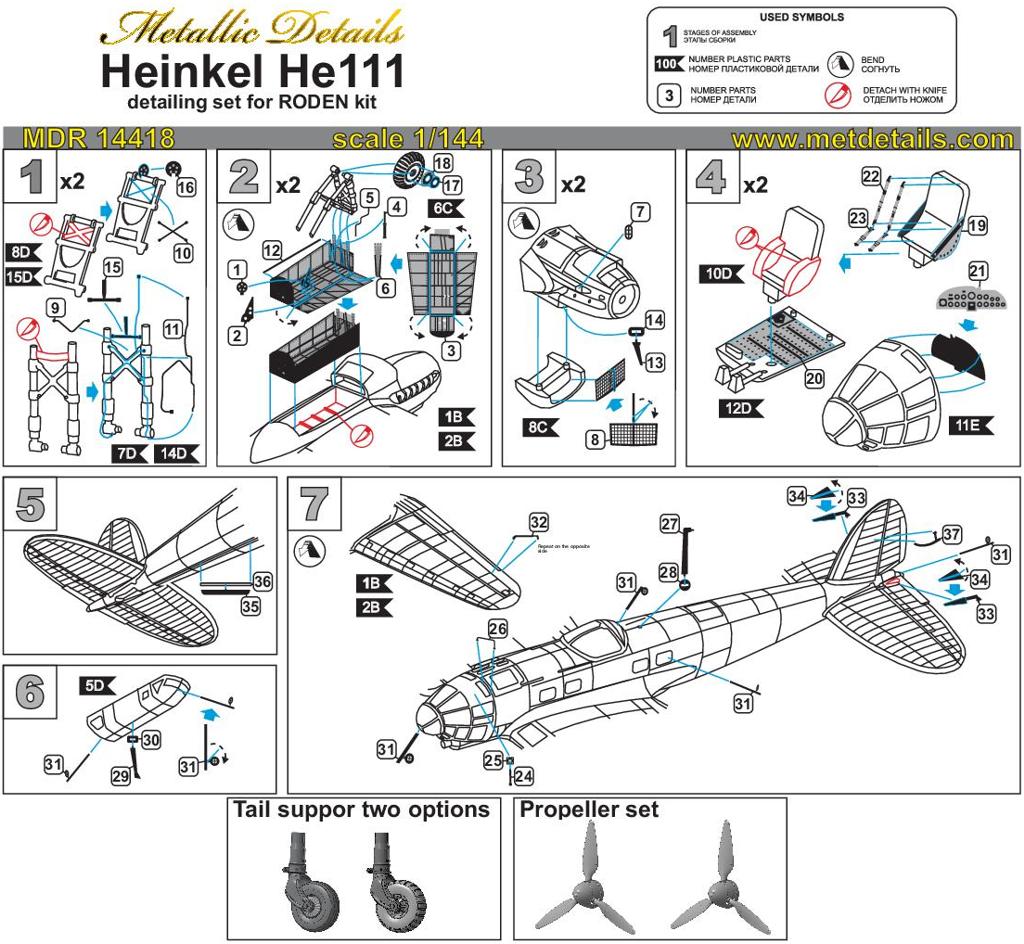 Metallic Details MDMDR14418 Heinkel He-111H Exterior Detail 1:144