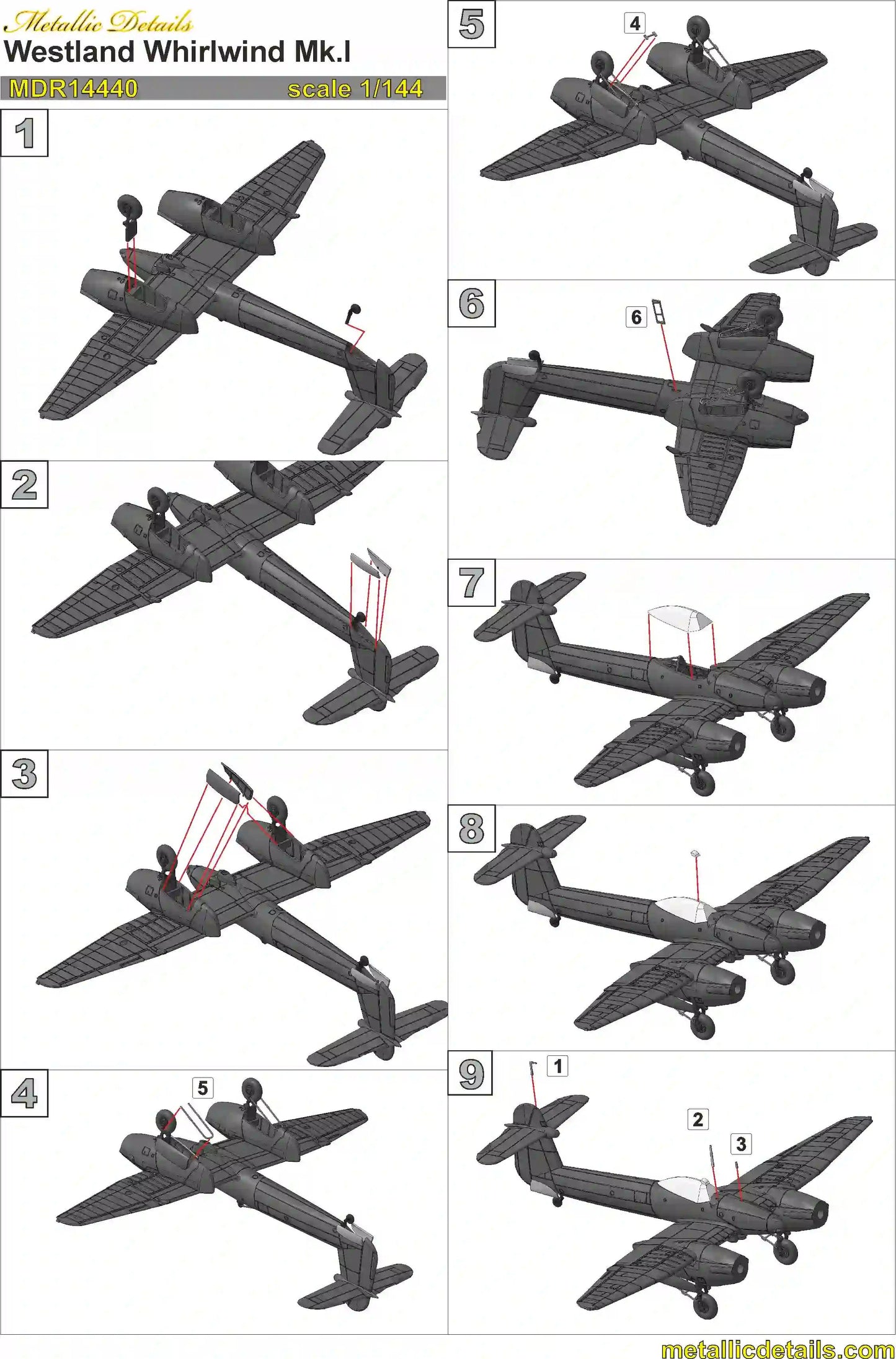 Metallic Details MDMDR14440 1:144 Westland Whirlwind Mk.I