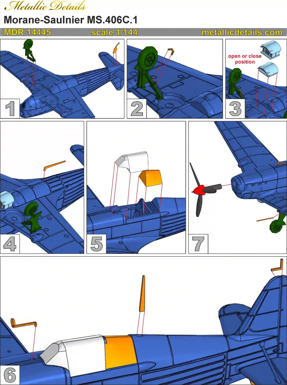 Metallic Details MDMDR14445 1:144 Morane-Saulnier MS.406C.1