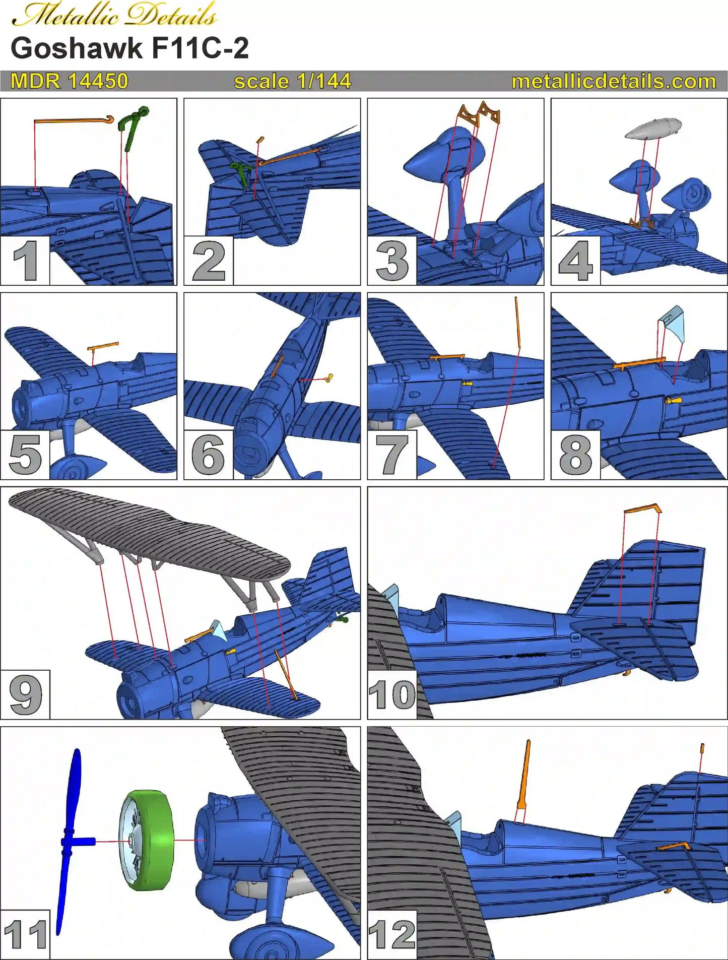 Metallic Details MDMDR14450 1:144 Curtiss F11C-2 Goshawk