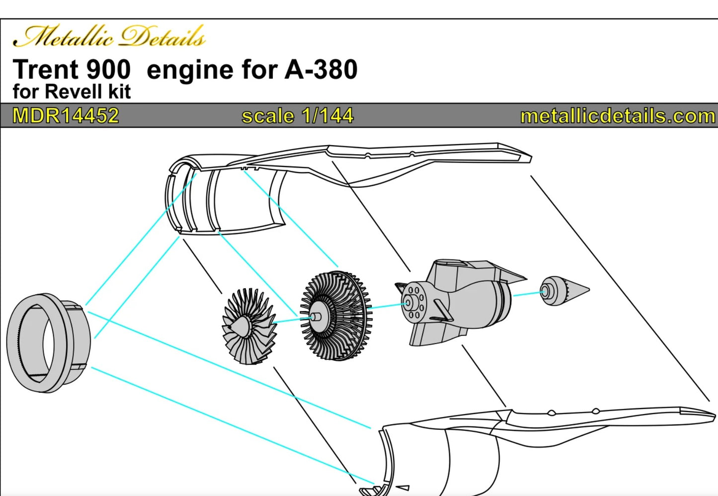 Metallic Details MDMDR14452 1:144 Airbus A380-800 Trent 900 engines x 4