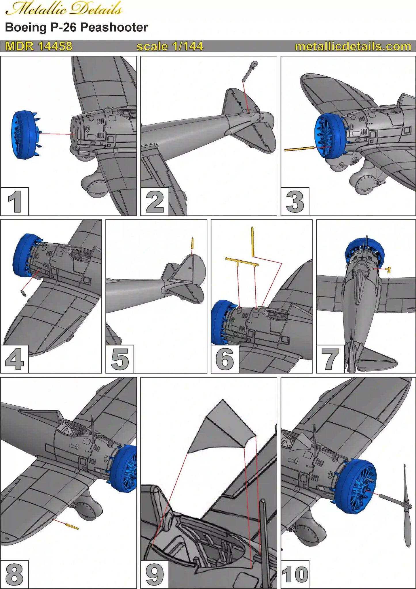 Metallic Details MDMDR14458 1:144 Boeing P-26 Peashooter