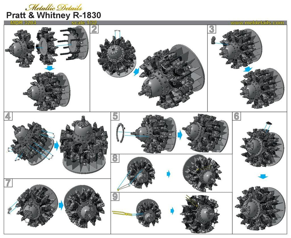Metallic Details MDMDR3204 Pratt & Whitney R-1830 Engine Set 1:32
