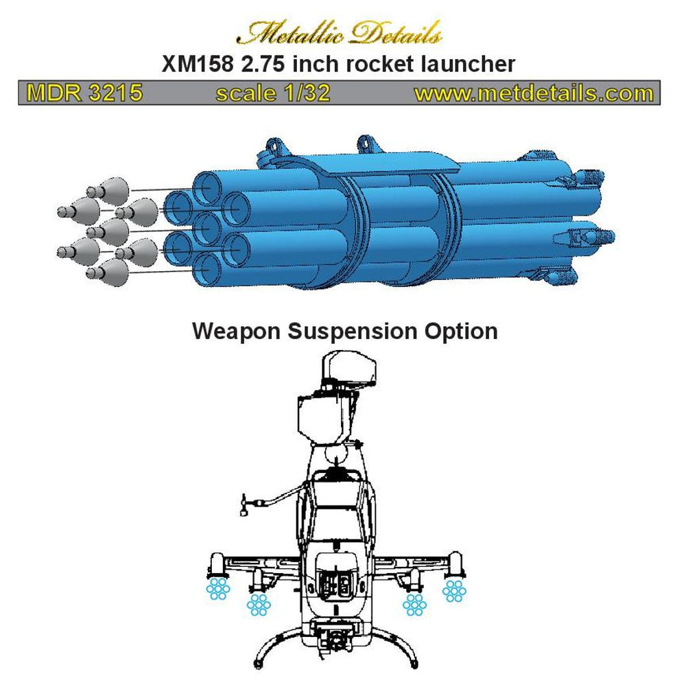 Metallic Details MDMDR3215 1:32 XM158 2.75 inch rocket launcher Set contains