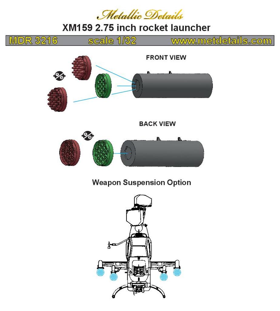 Metallic Details MDMDR3216 XM159 2.75in Rocket Launchers x2 1:32