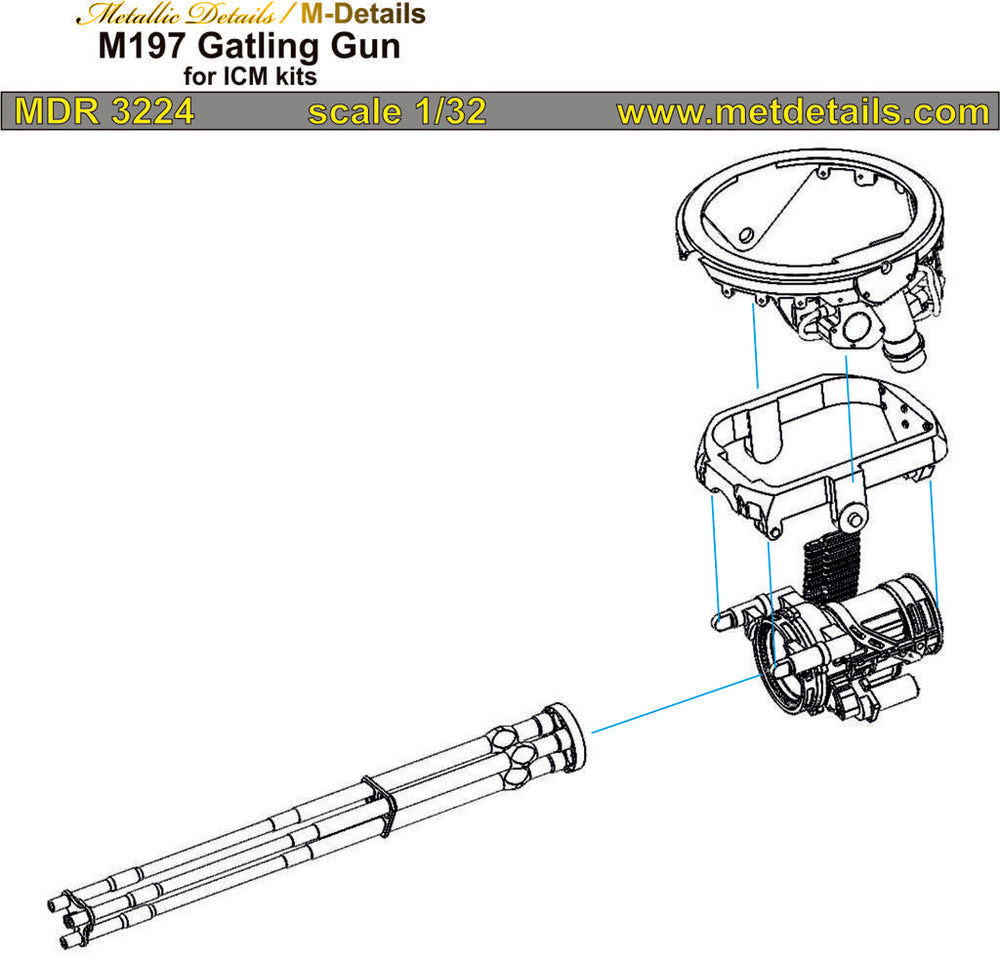 Metallic Details MDMDR3224 1:32 Bell AH-1G Cobra M197 Gatling gun