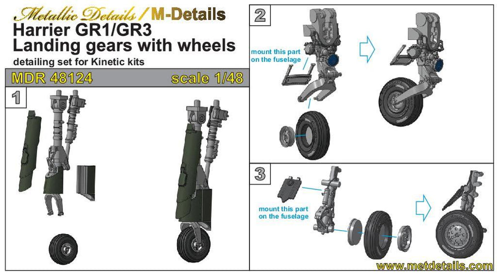 Metallic Details MDMDR48124 1:48 BAe Harrier GR.1/GR.3 Landing gears with wheels