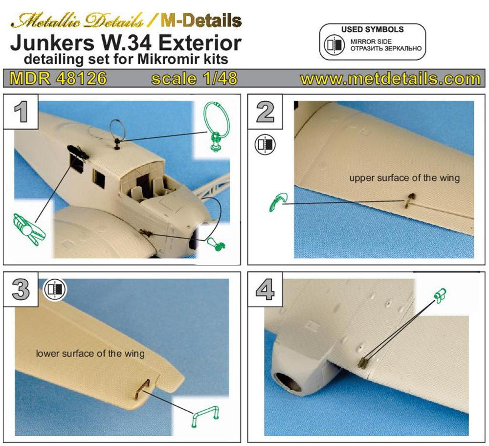 Metallic Details MDMDR48126 1:48 Junkers W.34 exterior details