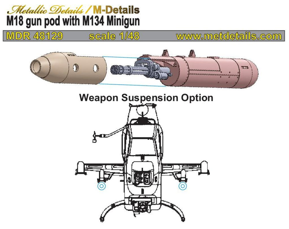 Metallic Details MDMDR48129 M18 Gun Pod with M134 Minigun 1:48