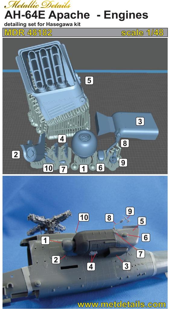 Metallic Details MDMDR48182 1:48 Bell/Boeing AH-64 E Apache engines
