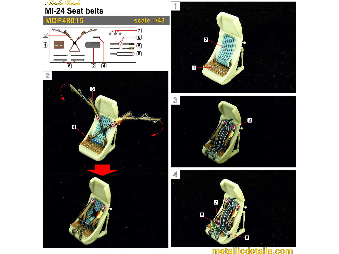 Metallic Details MDMDR48260 1:48 Mil Mi-24D seats x 3 with seatbelts