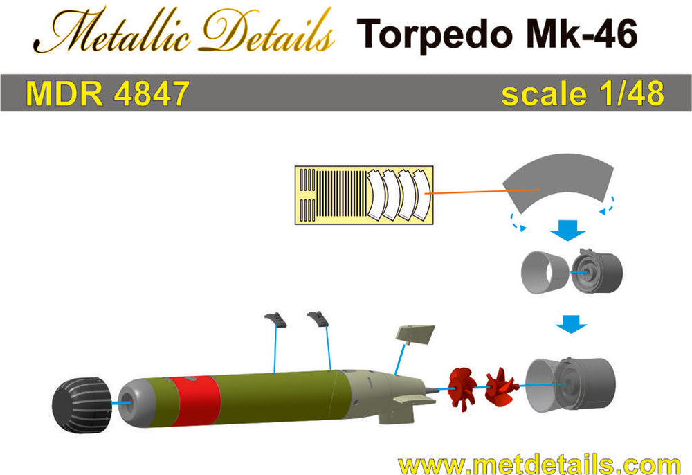 Metallic Details MDMDR4847 Torpedo Mk.46 x2 Aircraft Version 1:48