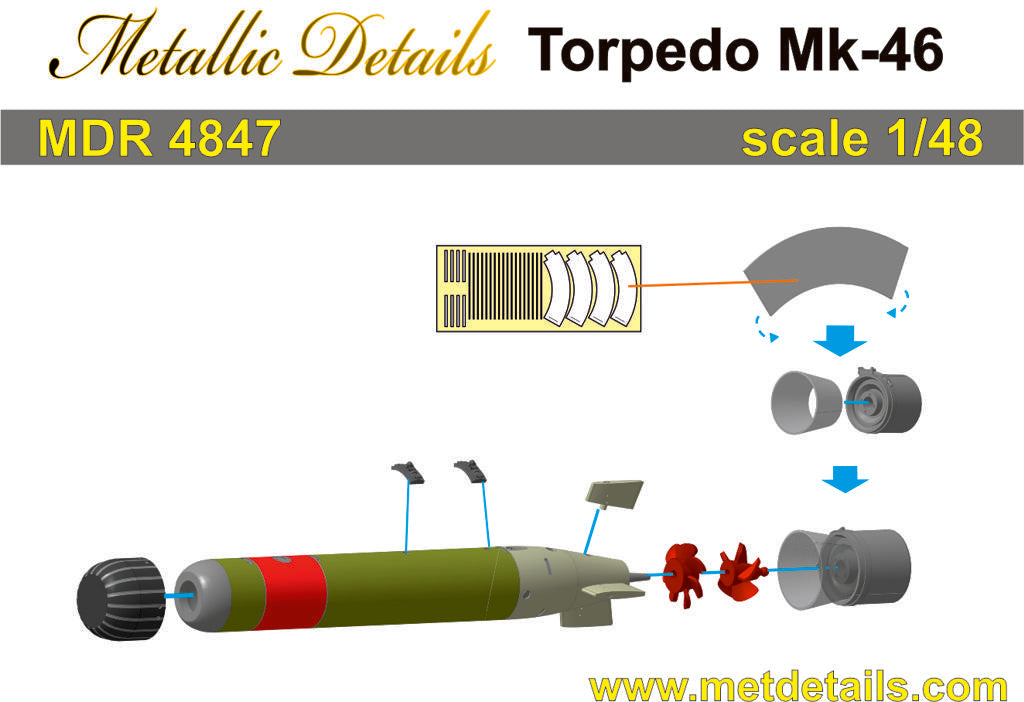 Metallic Details MDMDR4847 Torpedo Mk.46 x2 Aircraft Version 1:48