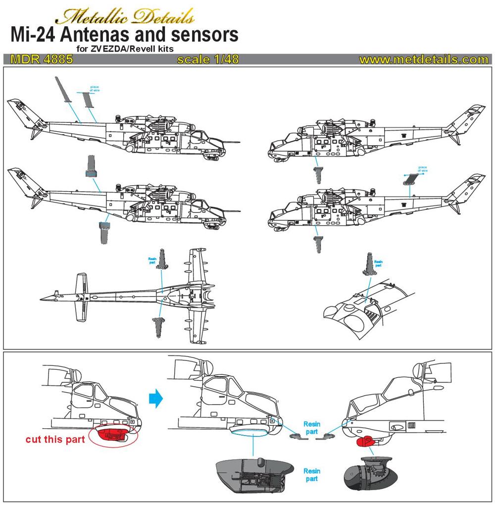 Metallic Details MDMDR4885 1:48 Mil Mi-24V/VP Antennae and sensors