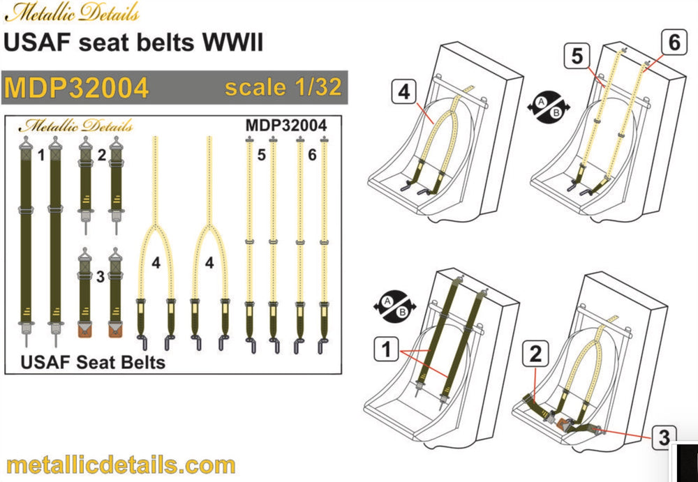 Metallic Details MDP32004 1:32 USAF seatbelts WWII