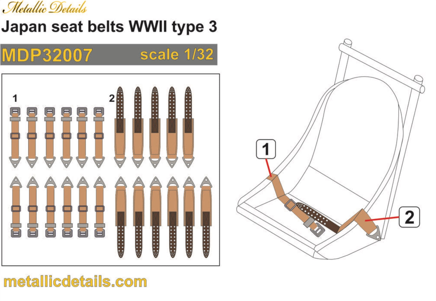 Metallic Details MDP32007 1:32 Japan seatbelts WWII type 3
