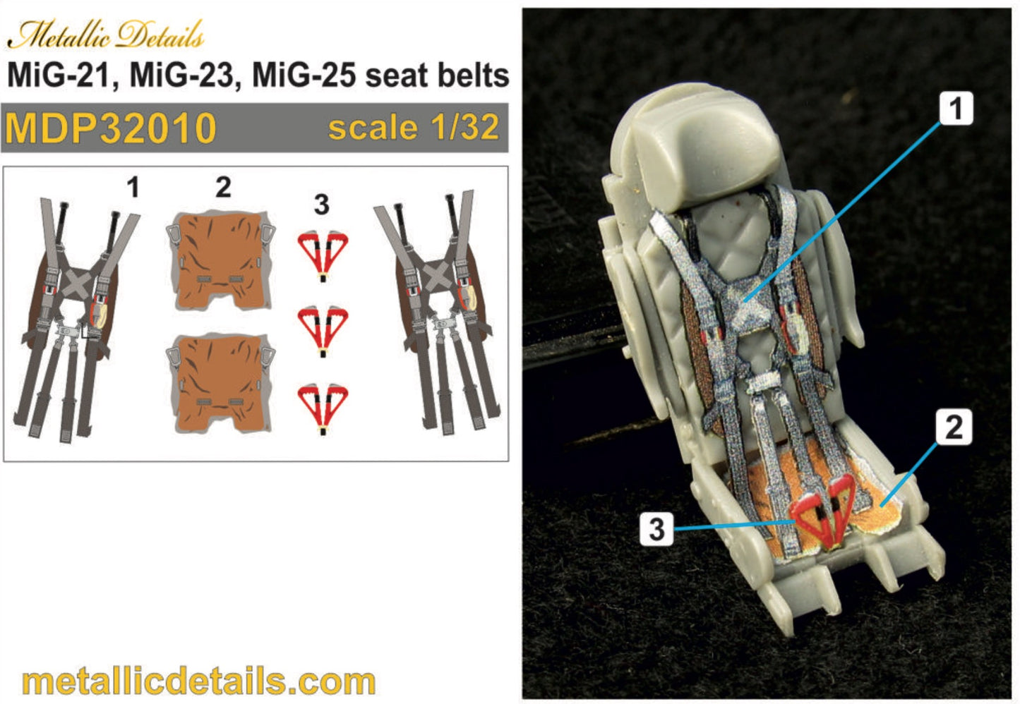 Metallic Details MDP32010 1:32 Mikoyan MiG-21, MiG-23, MiG-25 seatbelts