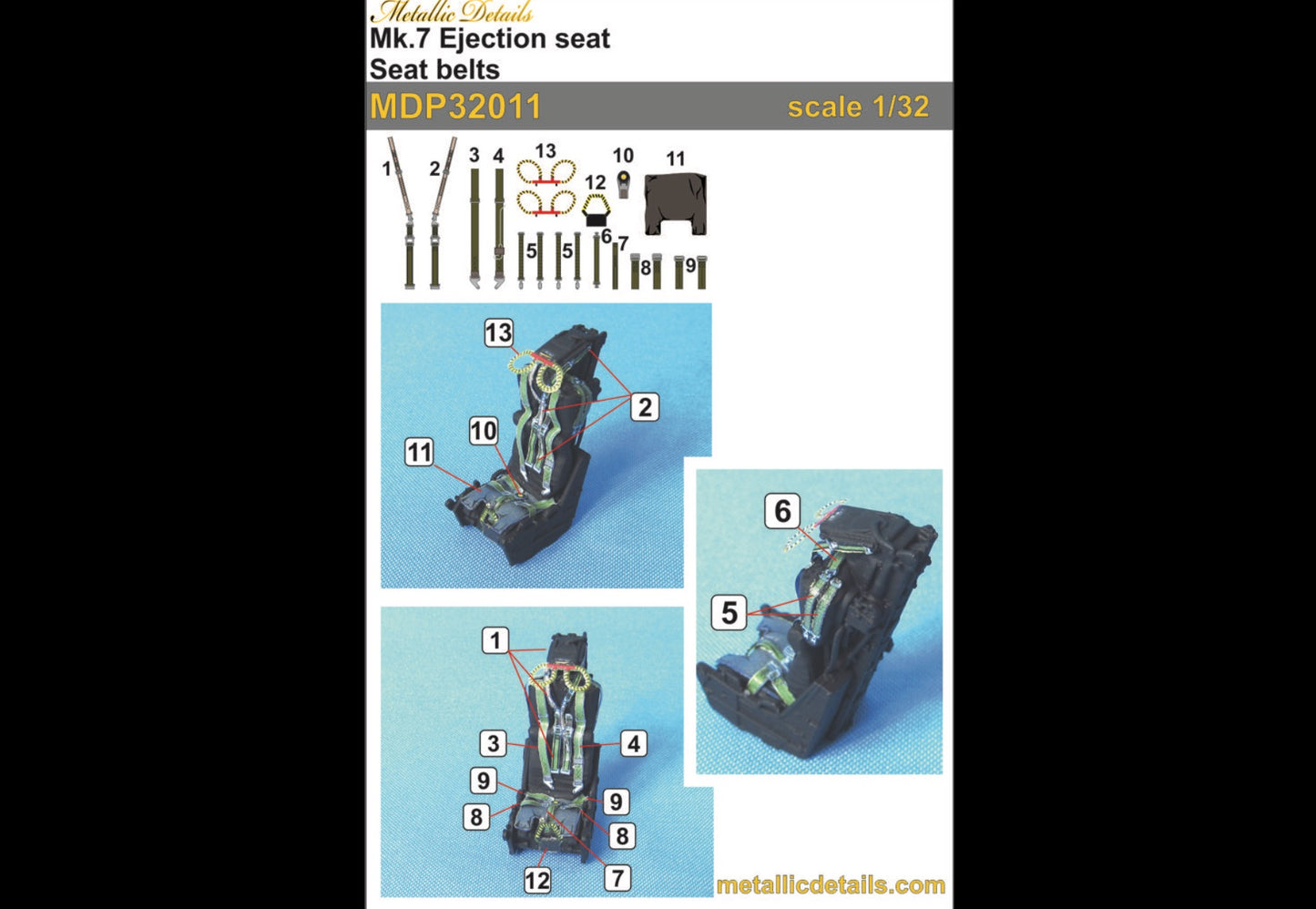 Metallic Details MDP32011 1:32 Mk.7 Ejection seat seatbelts