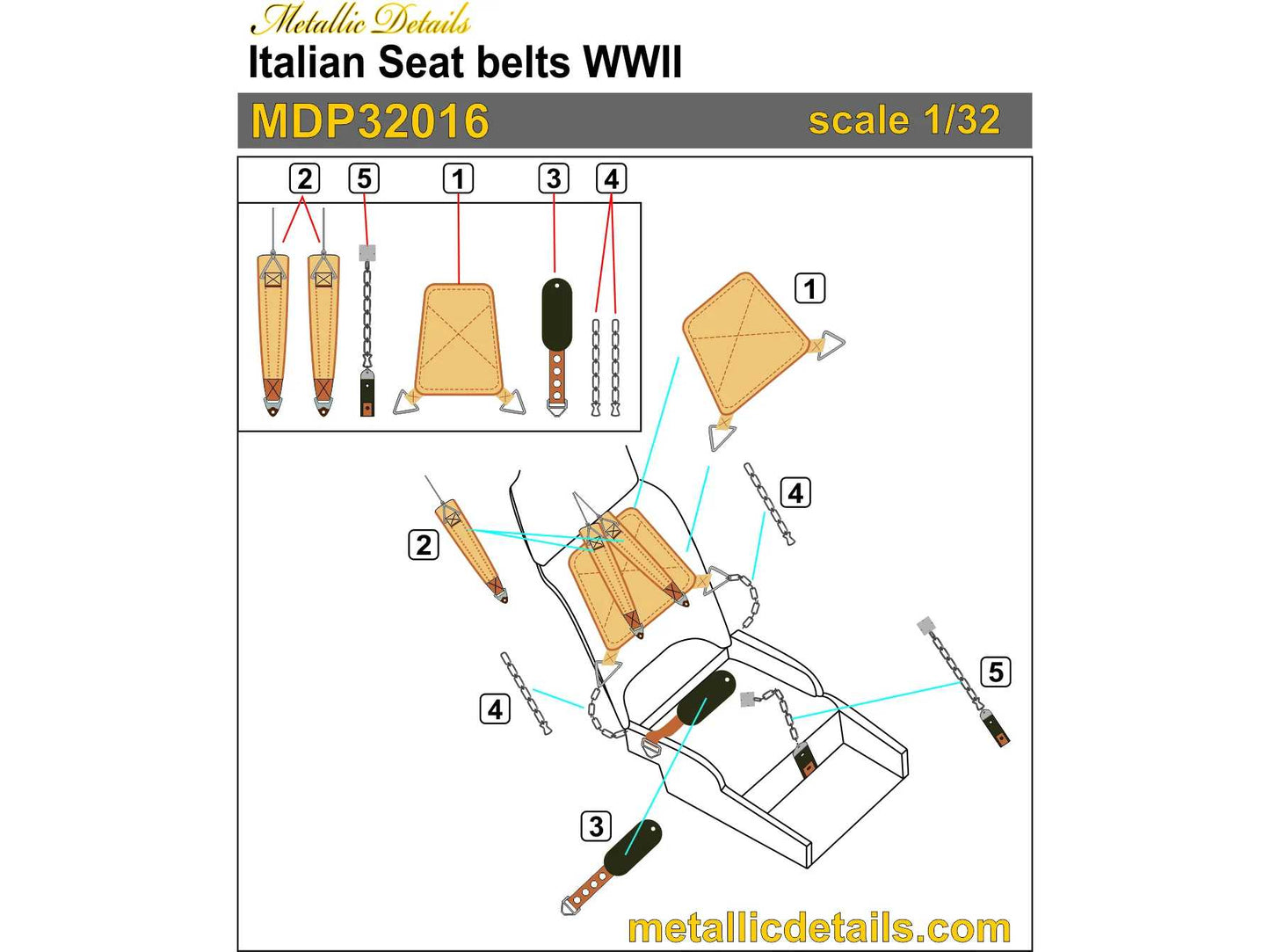 Metallic Details MDP32016 1:32 Italian seatbelts WWII