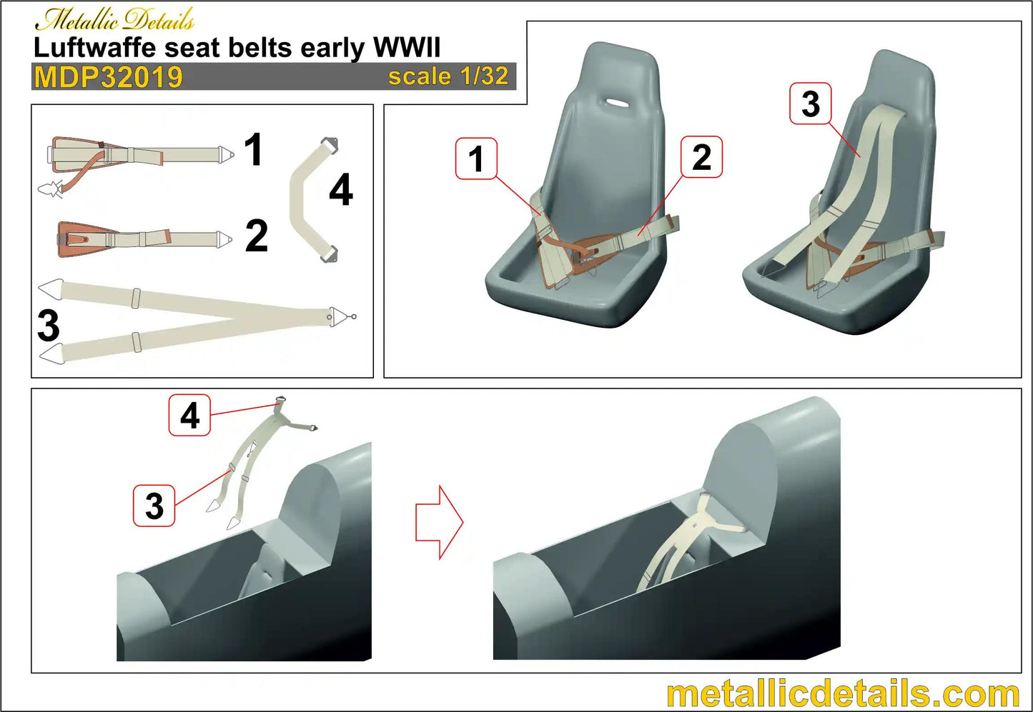 Metallic Details MDP32019 1:32 Luftwaffe seat belts early WWII
