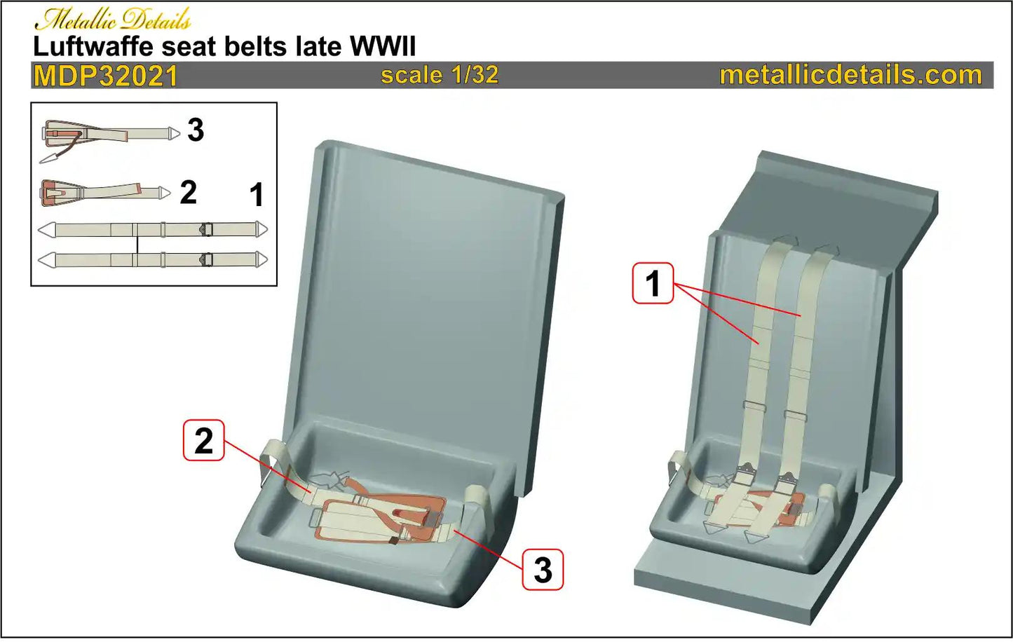 Metallic Details MDP32021 1:32 Luftwaffe seat belts late WWII
