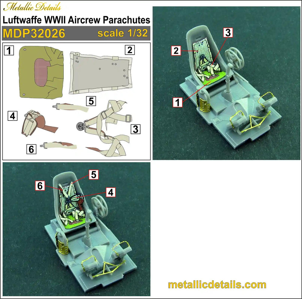 Metallic Details MDP32026 1:32 Luftwaffe WWII Aircrew Parachutes