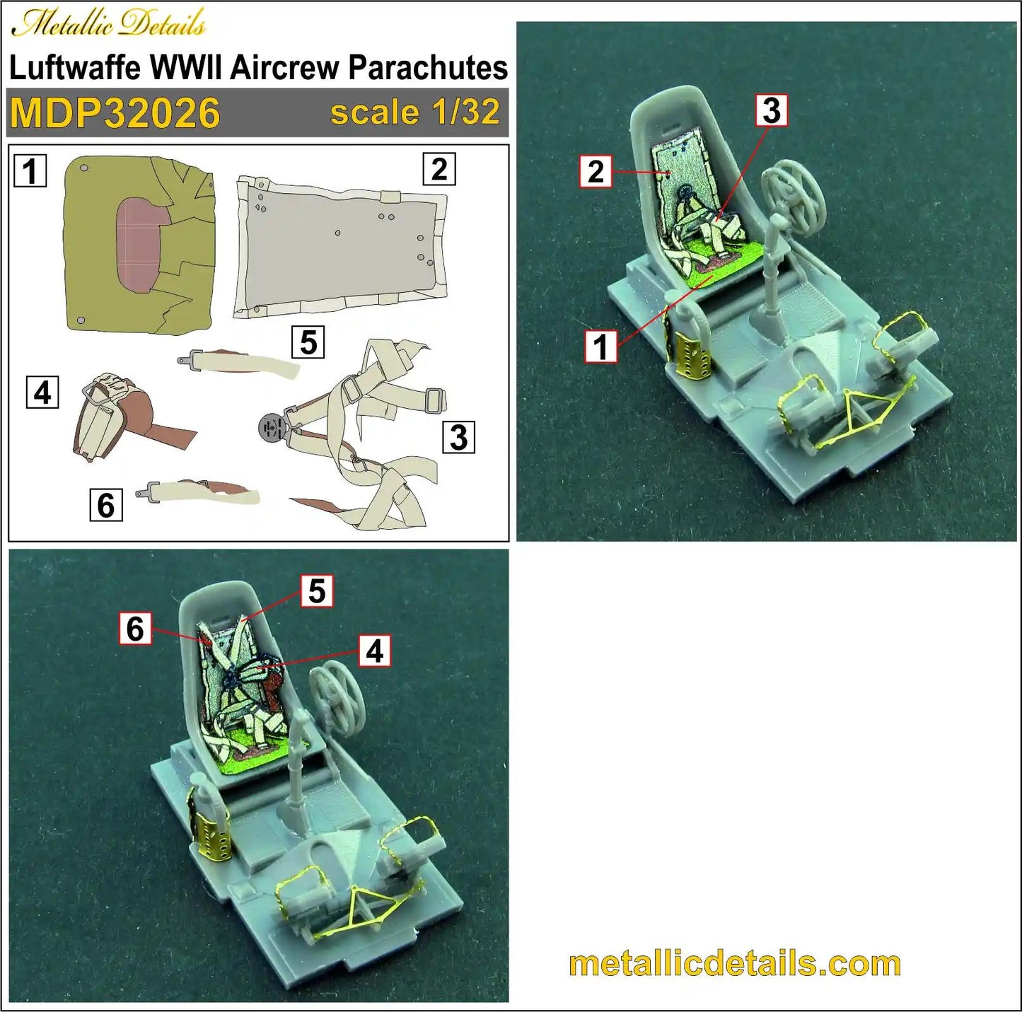 Metallic Details MDP32026 1:32 Luftwaffe WWII Aircrew Parachutes