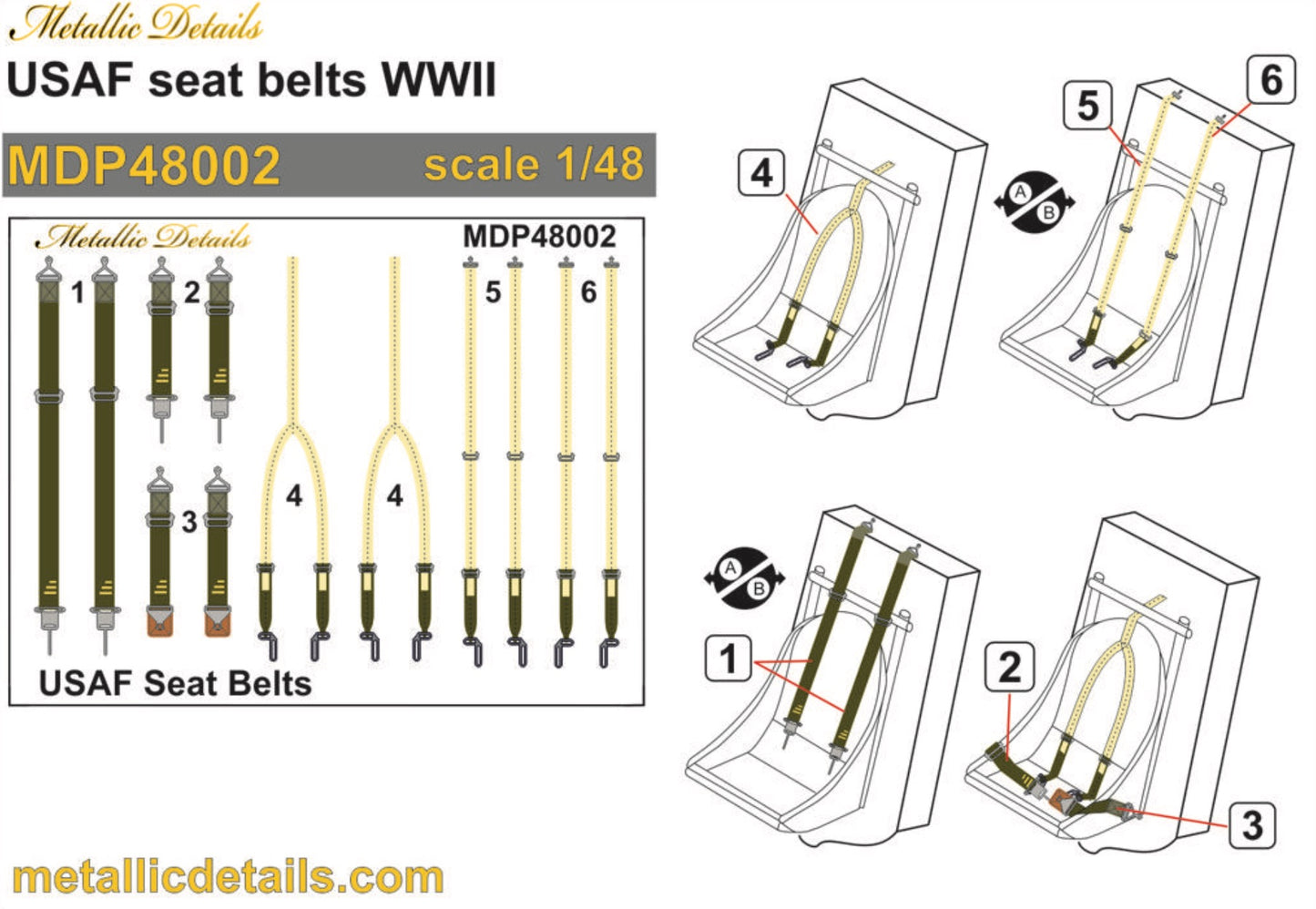 Metallic Details MDP48002 1:48 USAF seatbelts WWII