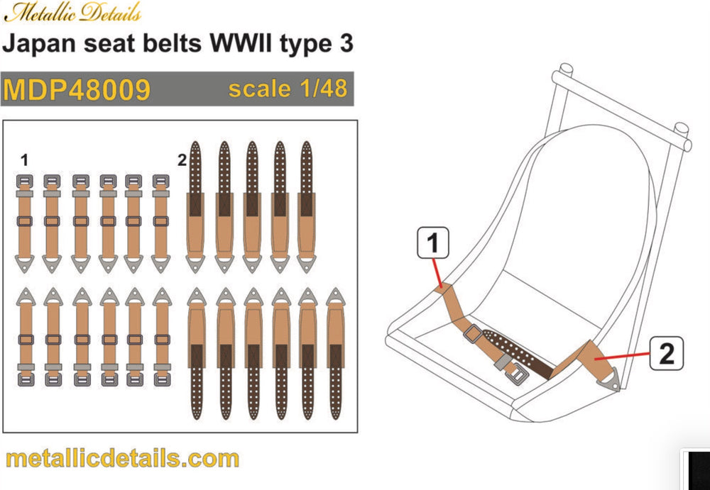 Metallic Details MDP48009 1:48 Japan seatbelts WWII type 3