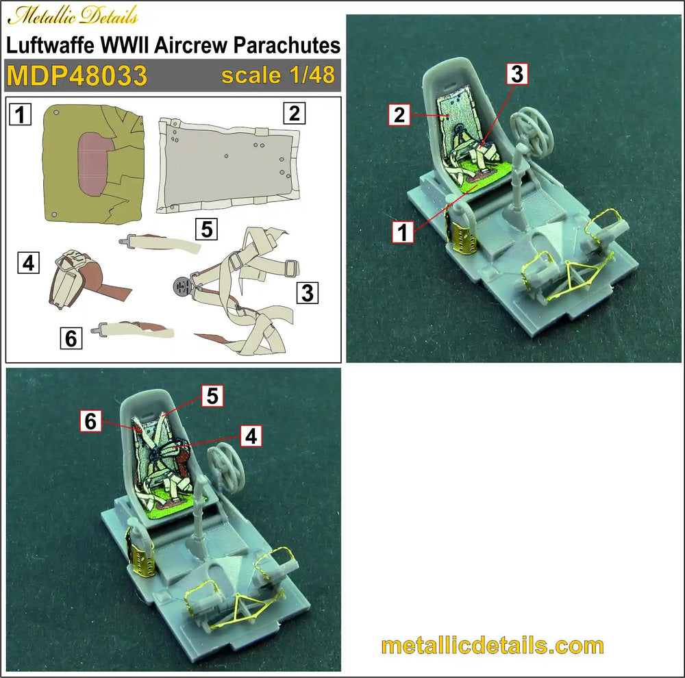 Metallic Details MDP48033 1:48 Luftwaffe WWII Aircrew Parachutes