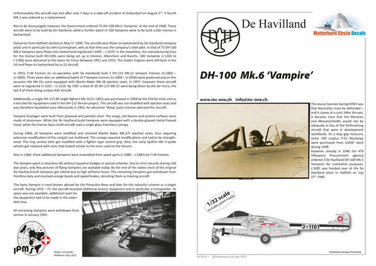 Matterhorn Circle MHN32021 DH-100 Vampire Mk.6 Decals 1:32