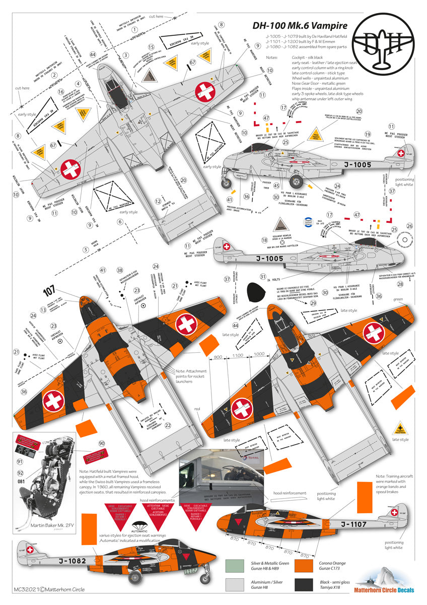 Matterhorn Circle MHN32021 DH-100 Vampire Mk.6 Decals 1:32