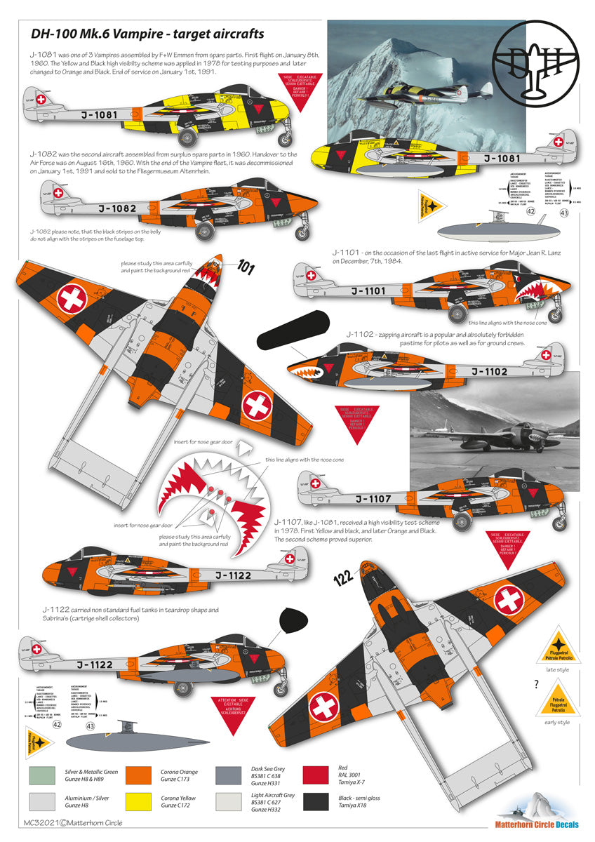 Matterhorn Circle MHN32021 DH-100 Vampire Mk.6 Decals 1:32
