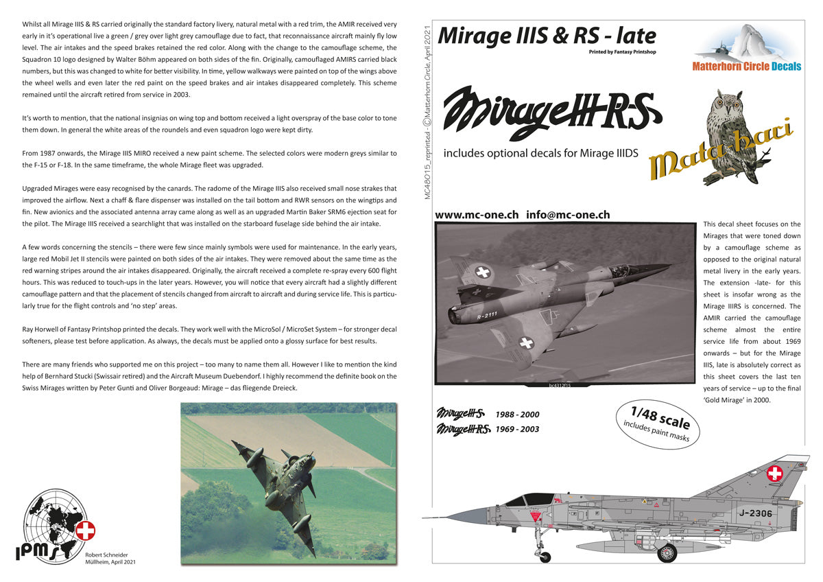 Matterhorn Circle MHN48015 Mirage IIIS & IIIRS Late 1:48