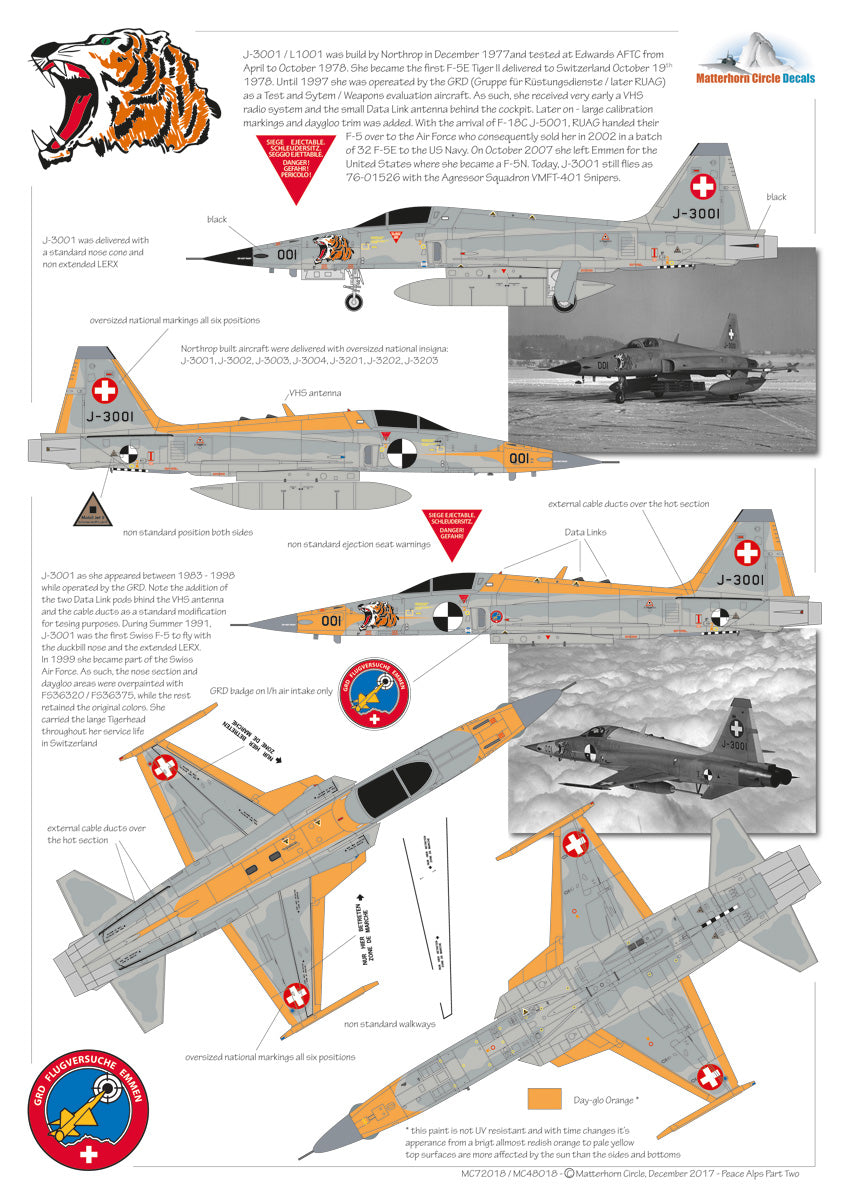Matterhorn Circle MHN48018 Swiss F-5E/F Tiger Peace Alps 1:48