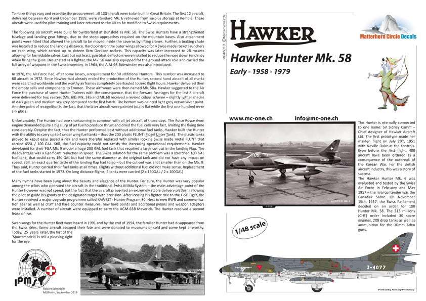 Matterhorn Circle MHN48019 1:48 Hawker Hunter Mk.58 early [F.6]