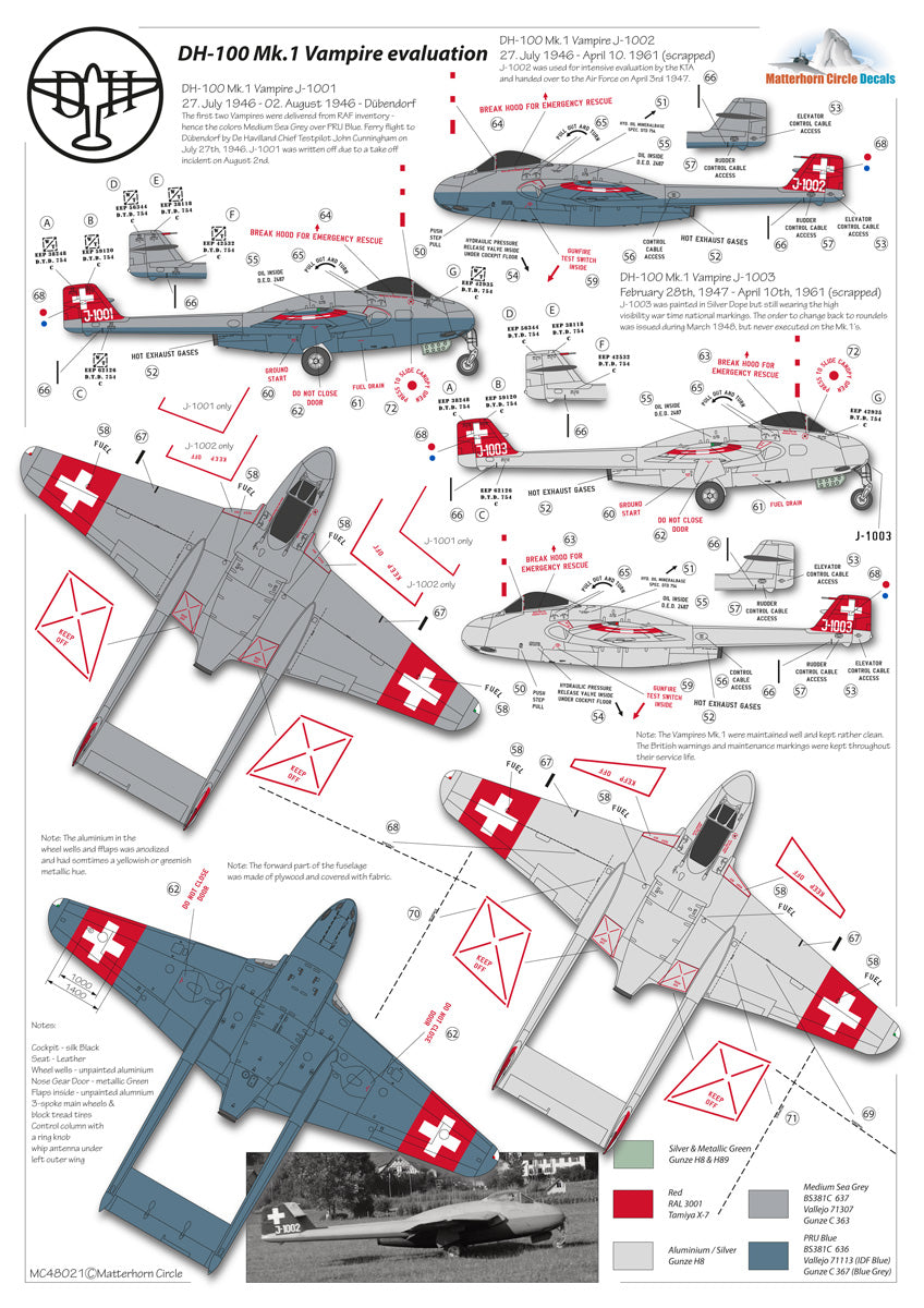 Matterhorn Circle MHN48021 DH-100/115 Vampire Trainer 1:48