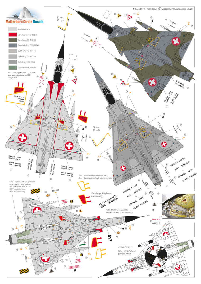Matterhorn Circle MHN72014 1:72 Re-printed in 2021! Dassault_Mirage IIIS & IIIRS