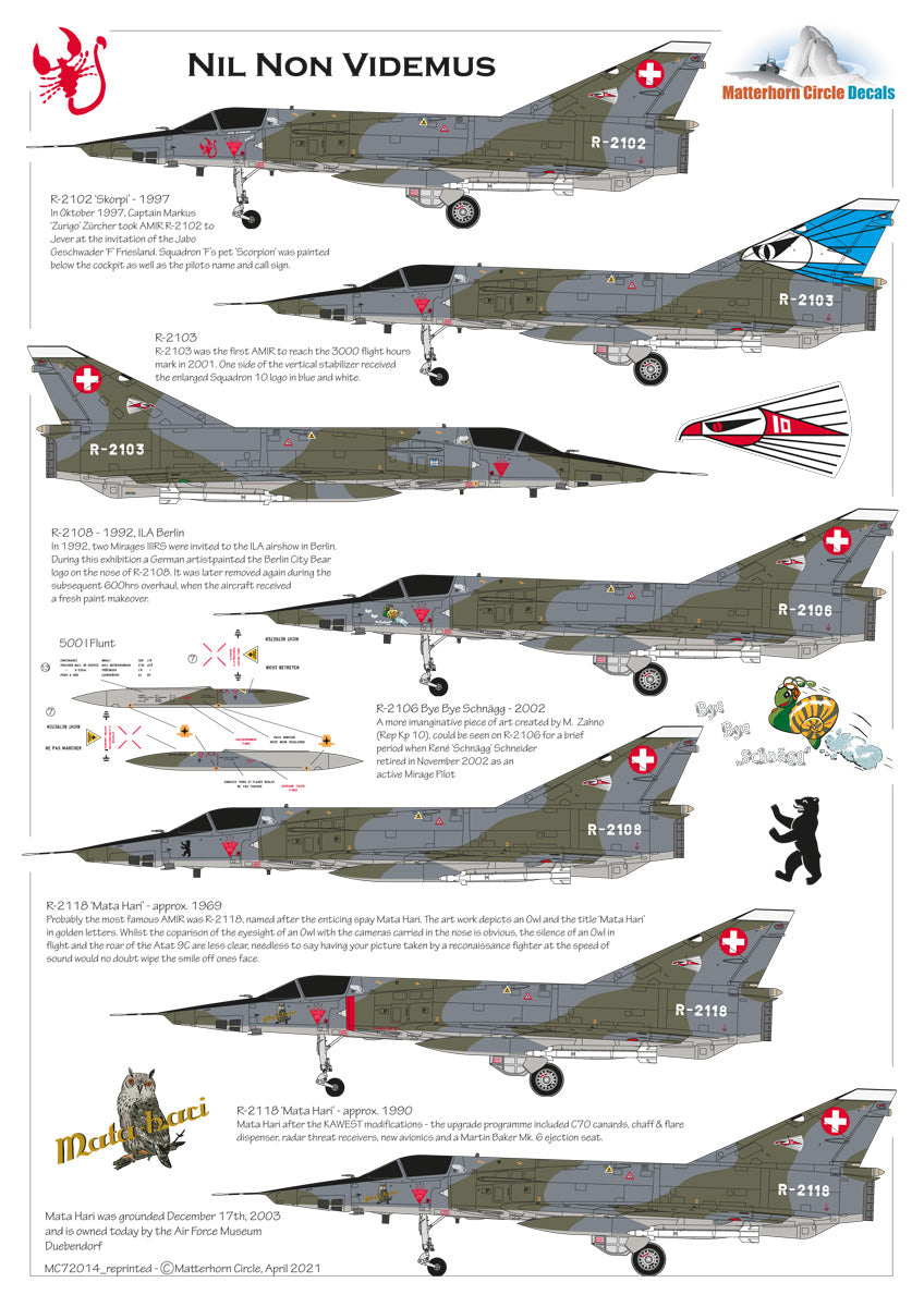 Matterhorn Circle MHN72014 1:72 Re-printed in 2021! Dassault_Mirage IIIS & IIIRS