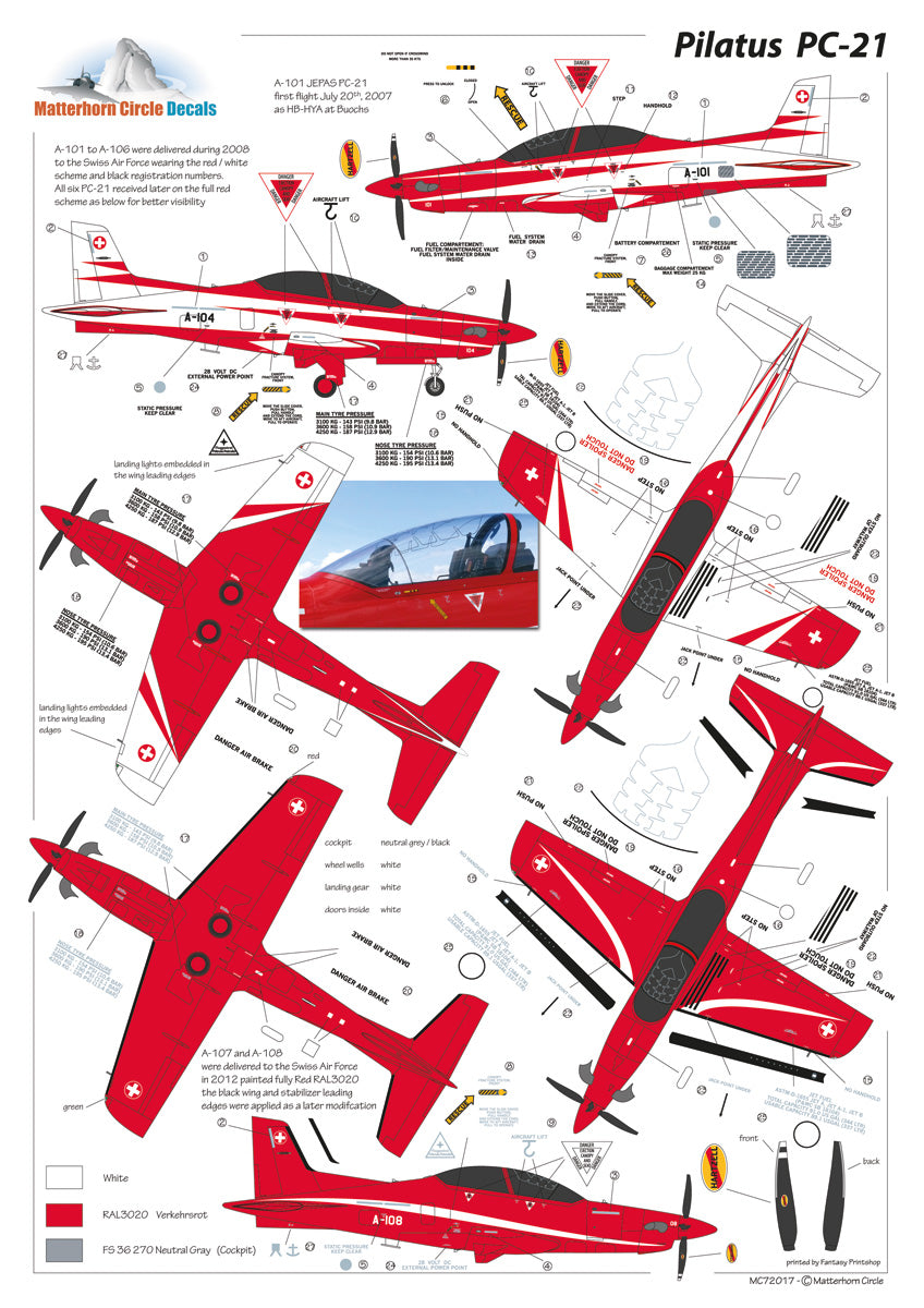 Matterhorn Circle MHN72017 Pilatus PC-21 Trainer Decals 1:72