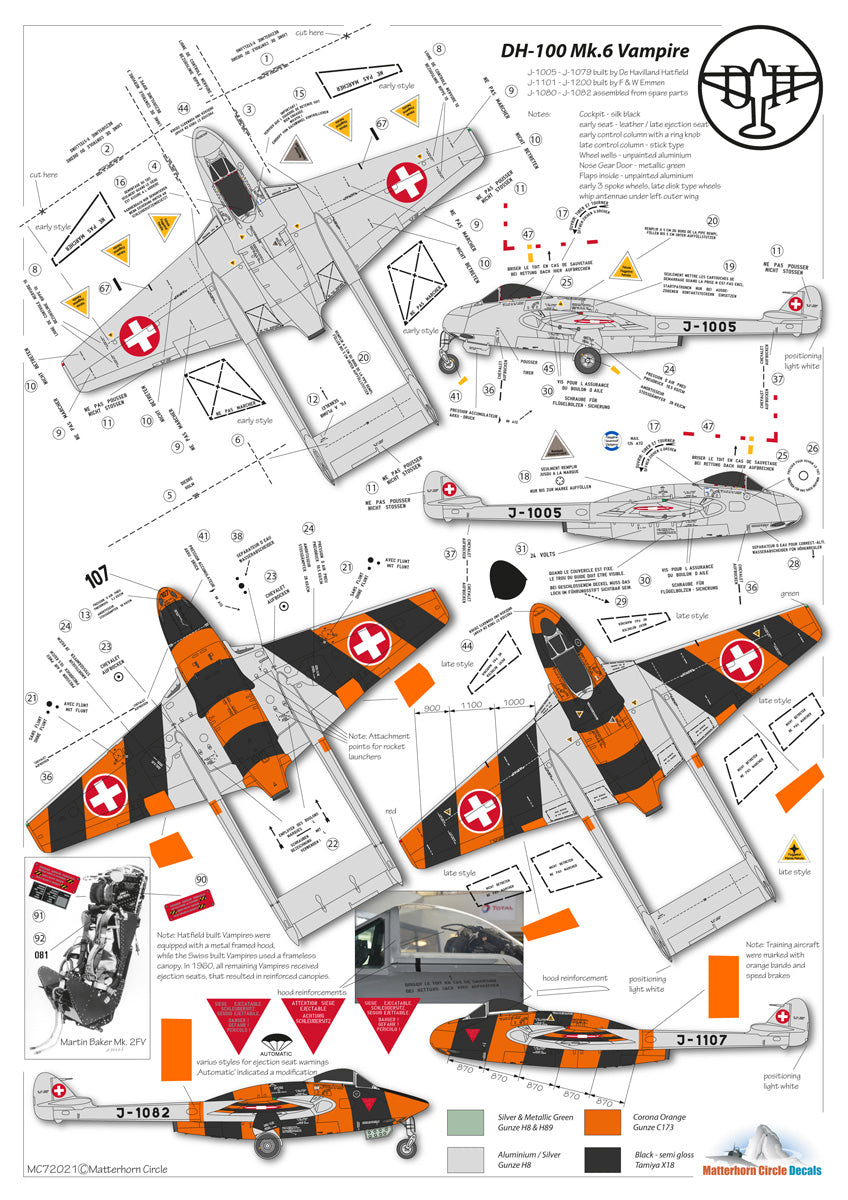 Matterhorn Circle MHN72021 DH-100/115 Vampire Trainer 1:72