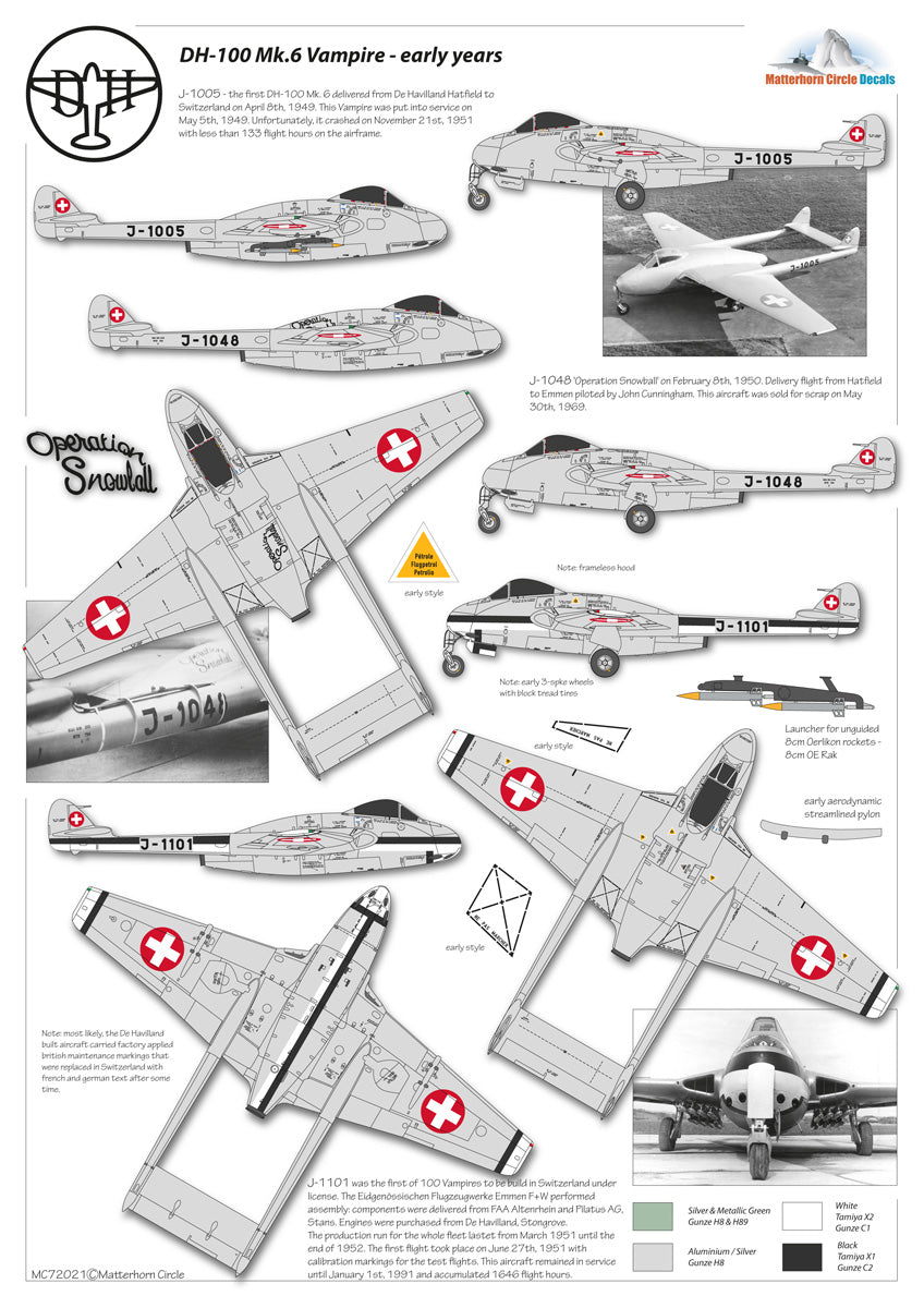 Matterhorn Circle MHN72021 DH-100/115 Vampire Trainer 1:72