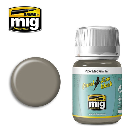Ammo by MIG Medium Tan Panel Line Wash For Model Kits MIG 1606