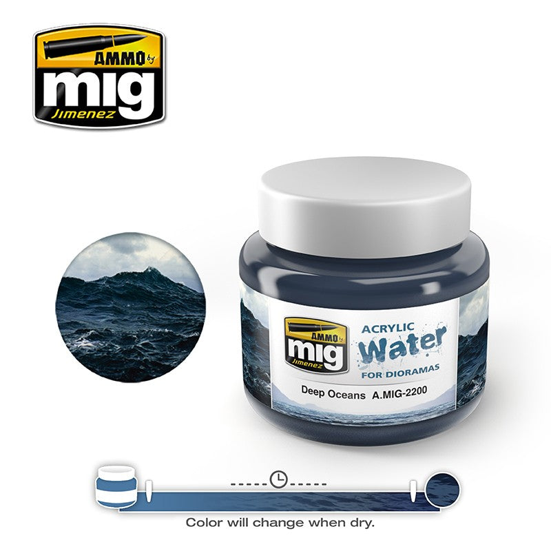 Ammo by MIG Deep Oceans Acrylic 250ml For Model Kits MIG 2200