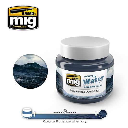 Ammo by MIG Deep Oceans Acrylic 250ml For Model Kits MIG 2200