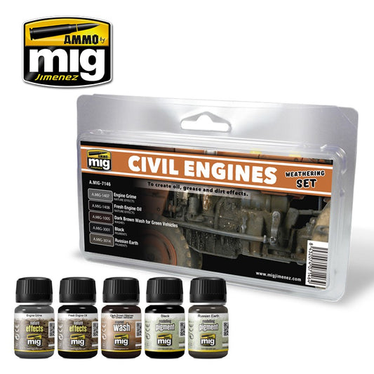 Ammo by MIG Civil Engines Weathering Set For Model Kits MIG 7146