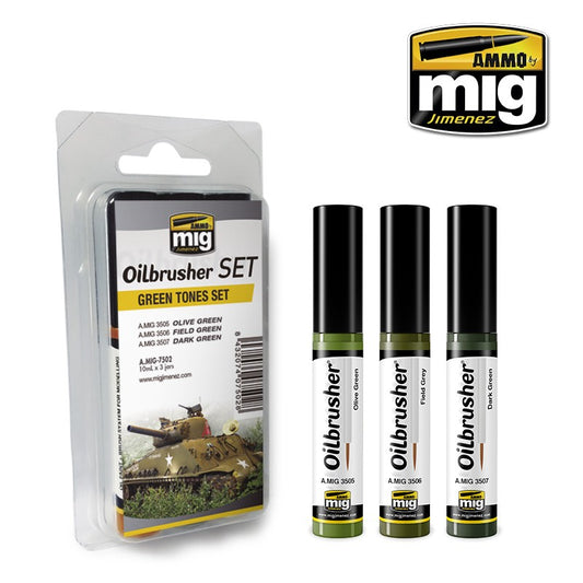 Ammo by MIG Green Tones Oilbrusher Set For Model Kits MIG 7502