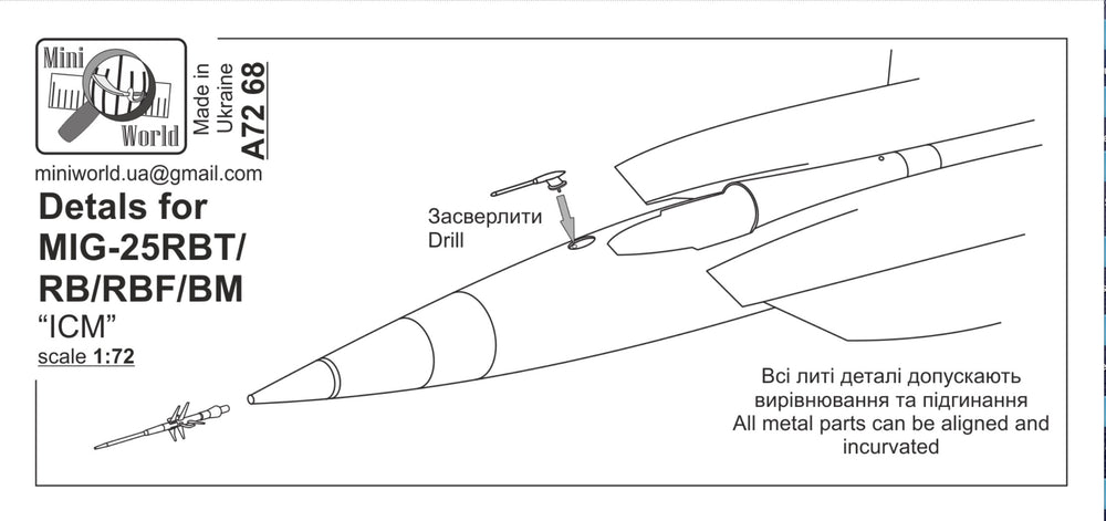 Mini World MINA7268 1:72 Pitot for Mikoyan MiG-25RBT MiG-25RB MiG-25RBF MiG-25BM